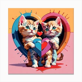 Lovers Kittens Holding Hearts Canvas Print