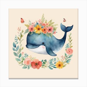 Floral Baby Whale Nursery Illustration (1) Canvas Print