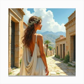 A Watercolor Painting Of A Beautiful Greek Woman In A Sunlit Ancient Village 1 Canvas Print