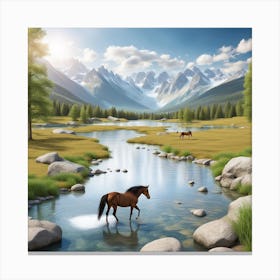 Horse In A Stream Canvas Print