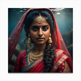Indian Woman In Water Canvas Print