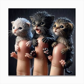 Three Kittens On A Finger Canvas Print