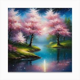 Cherry Blossoms By The Lake 3 Canvas Print