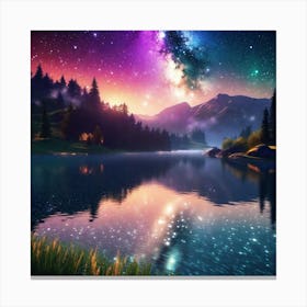 Night Sky Over Lake 9 Canvas Print