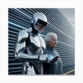 Futuristic Woman And Robot Canvas Print