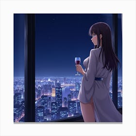 Anime Girl With A Glass Of Wine Canvas Print