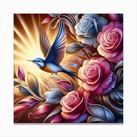 Bird With Roses Canvas Print