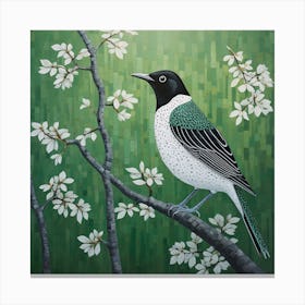 Ohara Koson Inspired Bird Painting Blackbird 1 Square Canvas Print