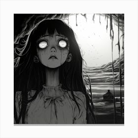 Girl In A Cave black and white manga Junji Ito style Canvas Print