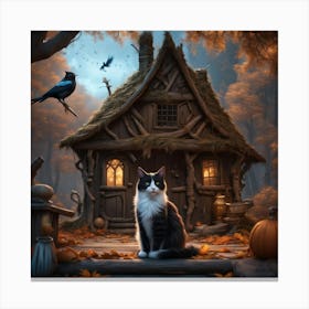 Cat In Front Of A House Canvas Print