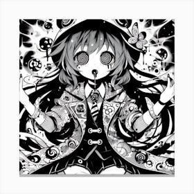 Witch Anime Girl Black And White Canvas Print