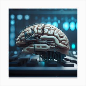 Artificial Intelligence Brain On Computer Keyboard Canvas Print