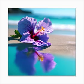 Blue Sea and Purple Hibiscus Flower in the Sun 1 Canvas Print