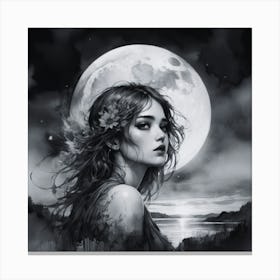 Moon And The Girl Canvas Print