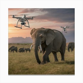 Elephants And Drones 1 Canvas Print