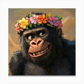 Gorilla Wearing A Flower Crown Stampe su tela