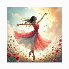 Beautiful Dancer In Watercolor Celestial Garden 1 Canvas Print