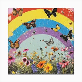 Butterflies In The Meadow Retro Collage 2 Canvas Print