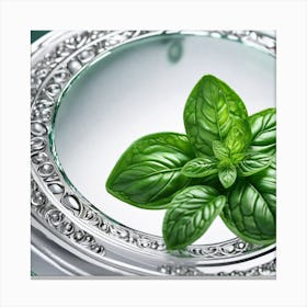 Silver Plate With Basil Canvas Print