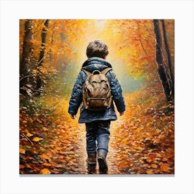 Pastel Drawing Of Autistic Child With Rucksack Walking Through Autumn Wood With Leaves Falling With(1) Canvas Print