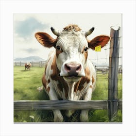 Cow Behind A Fence Canvas Print