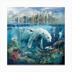 Polar Bear In The Ocean Canvas Print