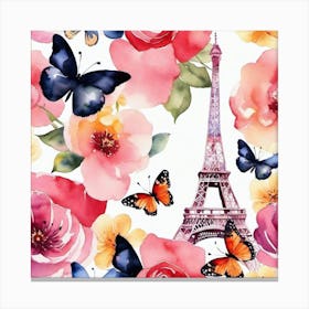 Paris Roses And Butterflies 6 Canvas Print