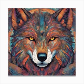 A Psychedelic Representation Of A Wolf S Face, With Vibrant Colors And Intricate Patterns Canvas Print