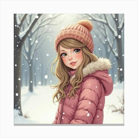 Taylor Swift In A Cozy Watercolor Winter Scene, Snow Softly Falling Canvas Print