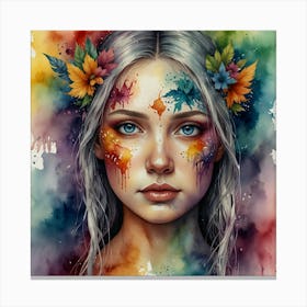 Watercolor Girl With Flowers 1 Canvas Print