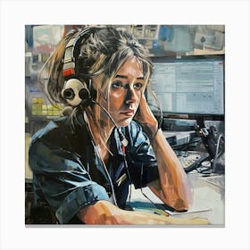 Girl With Headphones Canvas Print