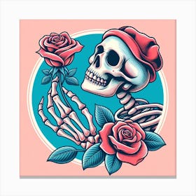 Skeleton With Roses Canvas Print