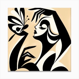 Elegant Abstract Woman Holding Butterfly Canvas Print