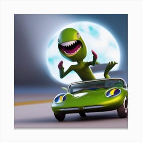 Dinosaur In A Car Canvas Print