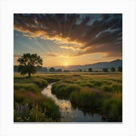 Sunset In The Meadow Canvas Print