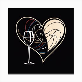 Wine Glass Heart Black Background Canvas Print