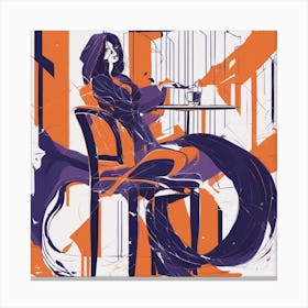 Drew Illustration Of Woman On Chair In Bright Colors, Vector Ilustracije, In The Style Of Dark Navy Canvas Print