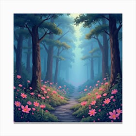 Enchanting Forest With Glowing Flora And Pastel Light 1 Canvas Print