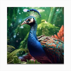 Peacock In The Jungle Canvas Print