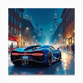 Bugatti Bolide In A Dynamic Watercolor Urban Night Scene Canvas Print