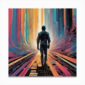 Kips Is Walking Down A Long Path, In The Style Of Bold And Colorful Graphic Design, David , Rainbow (1) Canvas Print