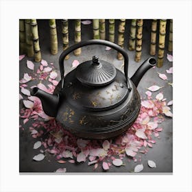 Firefly A Minimalistic Modern Rustic Beautiful Japanese Cast Iron Teapot, Illustration, A Few Sakura (7) Canvas Print
