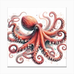 Sea Octopus In Motion, Sea Octopus Watercolour Art Print 3 Canvas Print