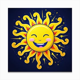 Lovely smiling sun on a blue gradient background 32 Canvas Print