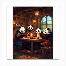 Panda Bears At The Table Canvas Print