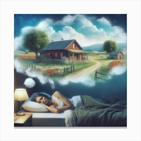 Dreaming Woman Sleeping In Bed Canvas Print