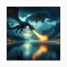 Dragon Flying Over Lake Canvas Print