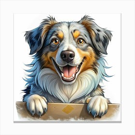 Happy Australian Shepherd Looking Over A Wooden Plank Canvas Print