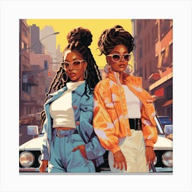 Two Women Standing Next To A Car Canvas Print