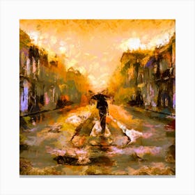 Walking On The Rain Square Canvas Print